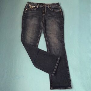 EARL JEAN denim jeans bling embroidered pockets blue vintage bootcut size 8